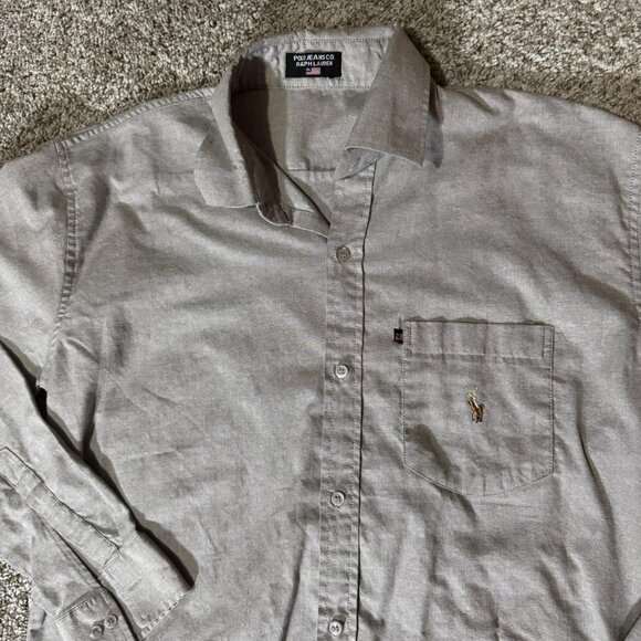 Ralph Lauren Polo Jeans Co Shirt Mens Large Gray Button Down Long Sleeve Pony - Picture 2 of 8